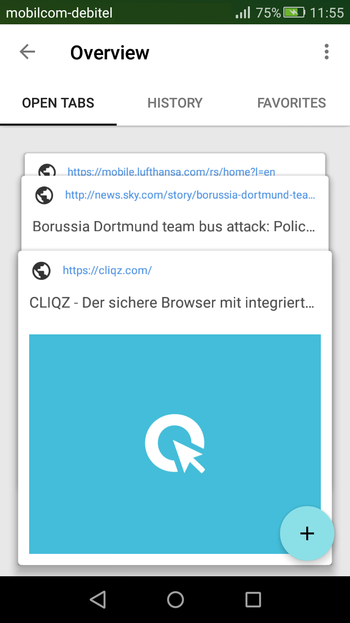 Tab-Übersicht in Cliqz für Android